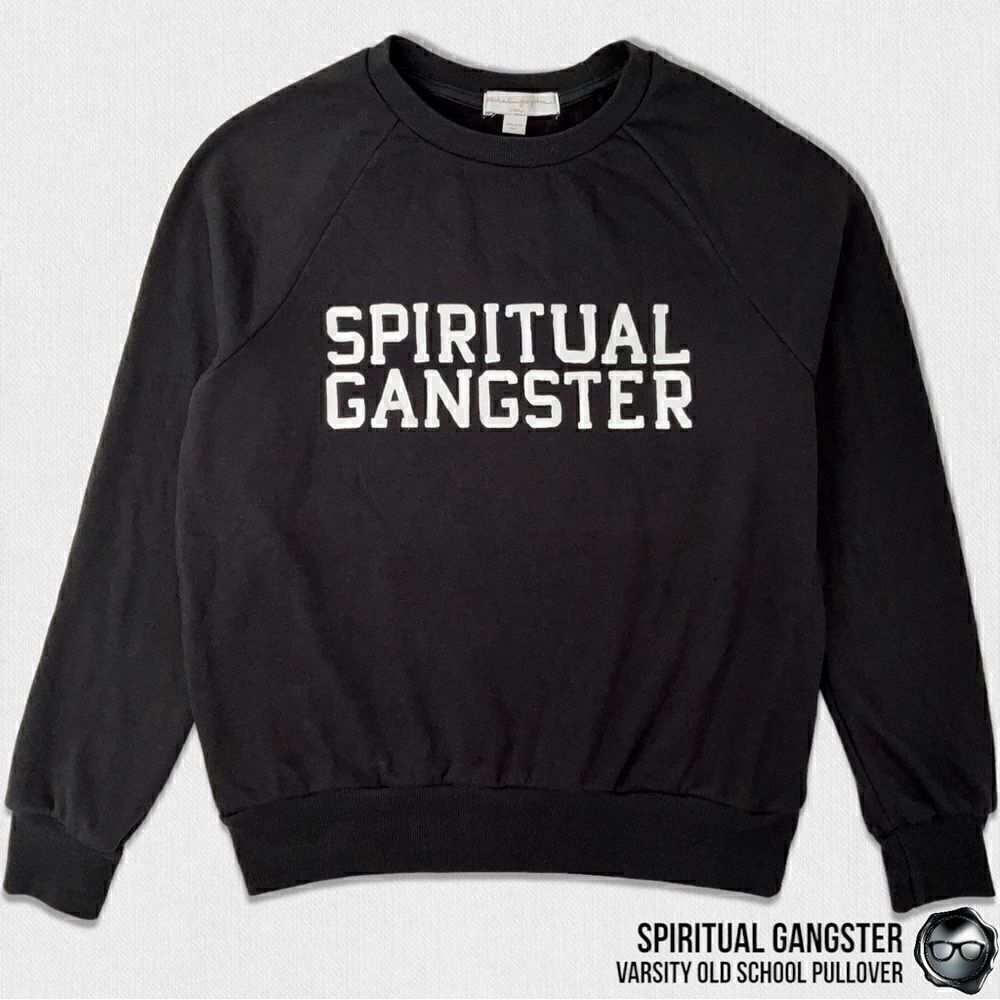 SPIRITUAL GANGSTER VARSITY OLD SCHOOL PULLOVER SWEATSHIRT IN VINTAGE BLACK XS